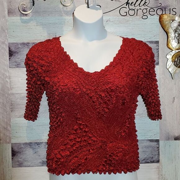 Magic Scarf Dark Brick Red Stretch Bubble Crinkle Y2K Shirt One Size Party Fun - Picture 1 of 8